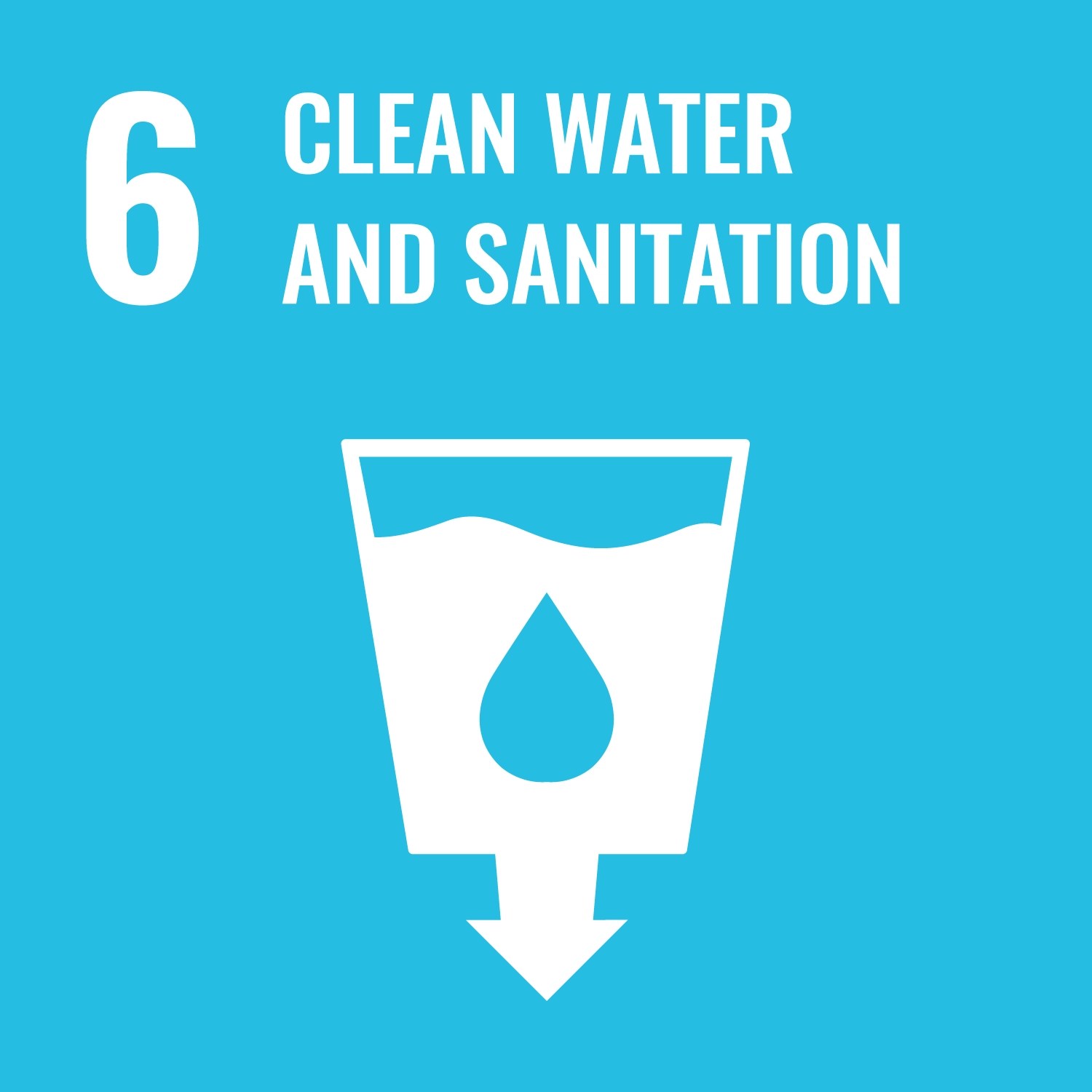 Icon for United Nations Sustainable Development Goal Number Six, Clean Water and Sanitation.
