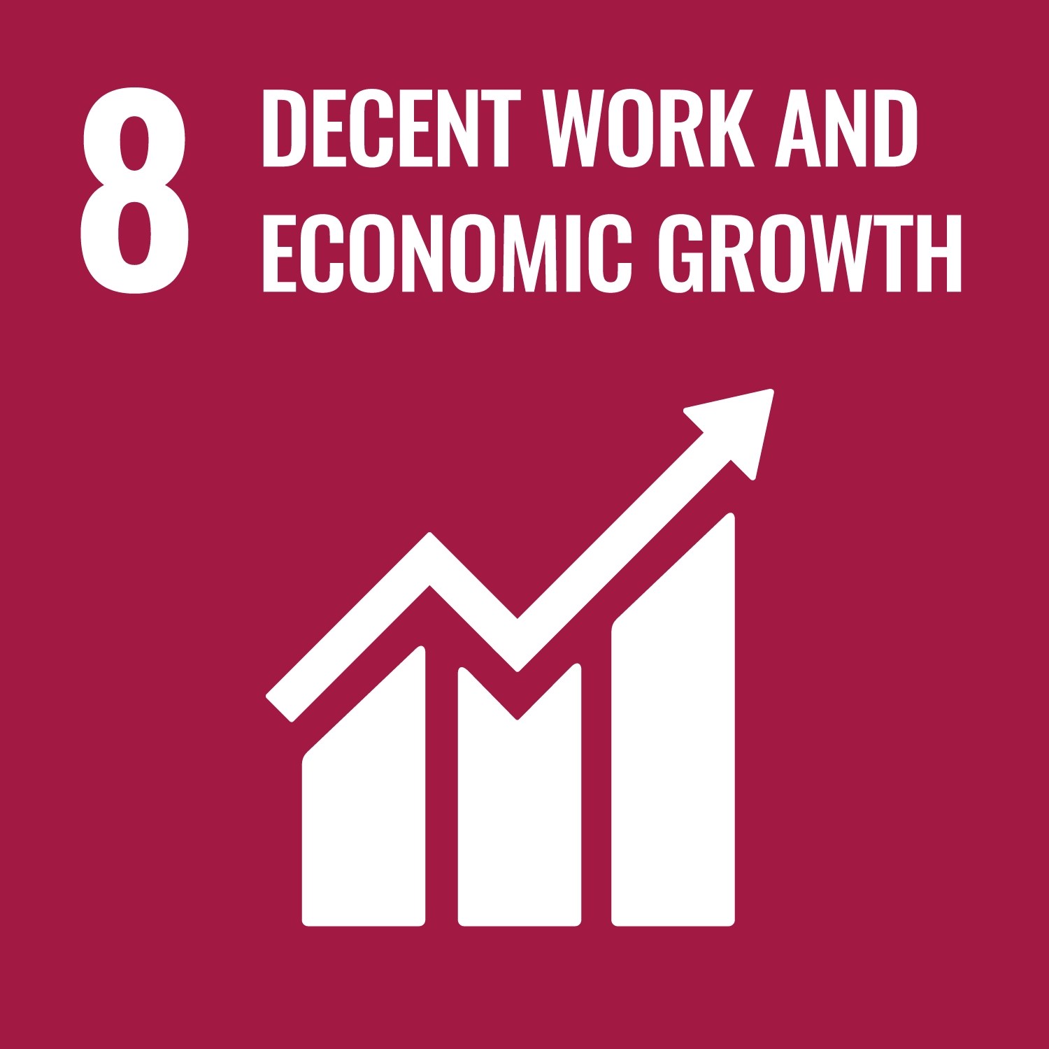 Icon for United Nations Sustainable Development Goal Number Eight, Decent Work and Economic Growth.