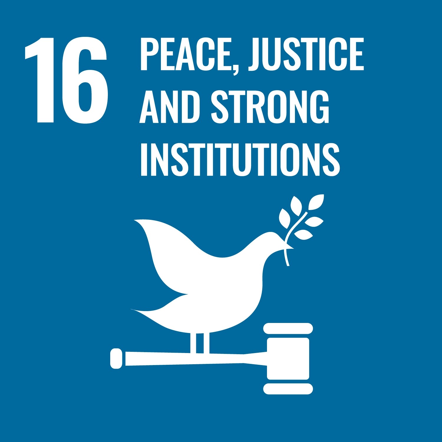 Icon for United Nations Sustainable Development Goal Number Sixteen, Peace, Justice and Strong Institutions.