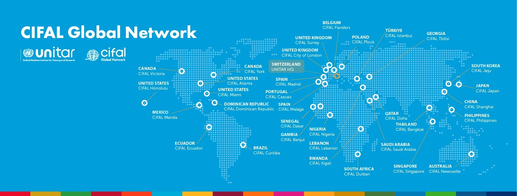 Map showing the locations of all centres within the CIFAL Global Network around the world.